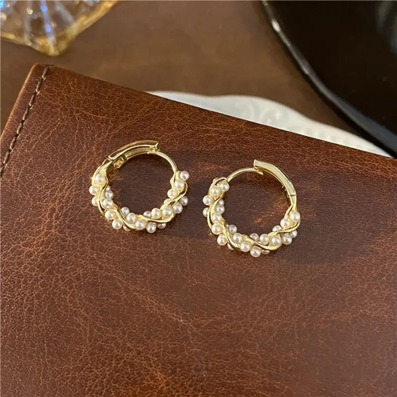 French Imitation Pearl Circel Earring Small round Hoop Earrings for Women New Design Texture Earrings Jewelry Elegant Gift - Image 5