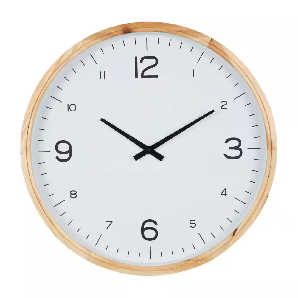 23 In. X 23 In. Light Brown Wood Wall Clock with White Backing - Image 9