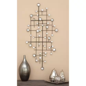 20 In. X 42 In. Metal Silver Abstract Wall Decor with Crystal Embellishments