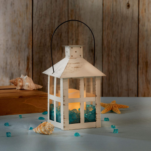 9 Inch White Vintage Distressed Rustic Candle Holder Decorative Lantern, Wedding Decoration, Farmhouse Decor, Table Centerpiece, Home Shelf Decor