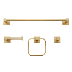 Dakota Bathroom Hardware Accessory Kit with Towel Bar & Ring, Matte Brass, 4 Cou