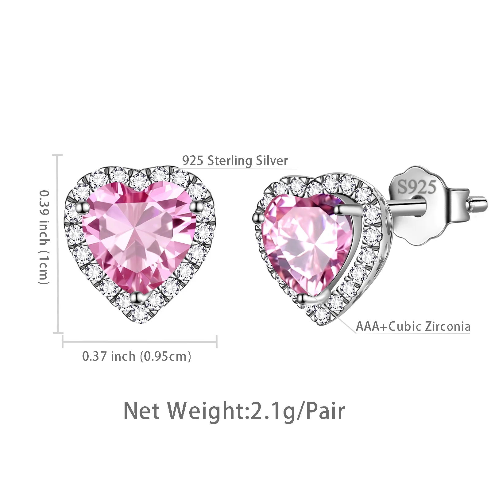 Pink Heart Earrings Women October Birthstone Earrings Tourmaline CZ 925 Sterling Silver Stud Earrings Crystal Jewelry Birthday Mother'S Day Gifts - Image 7