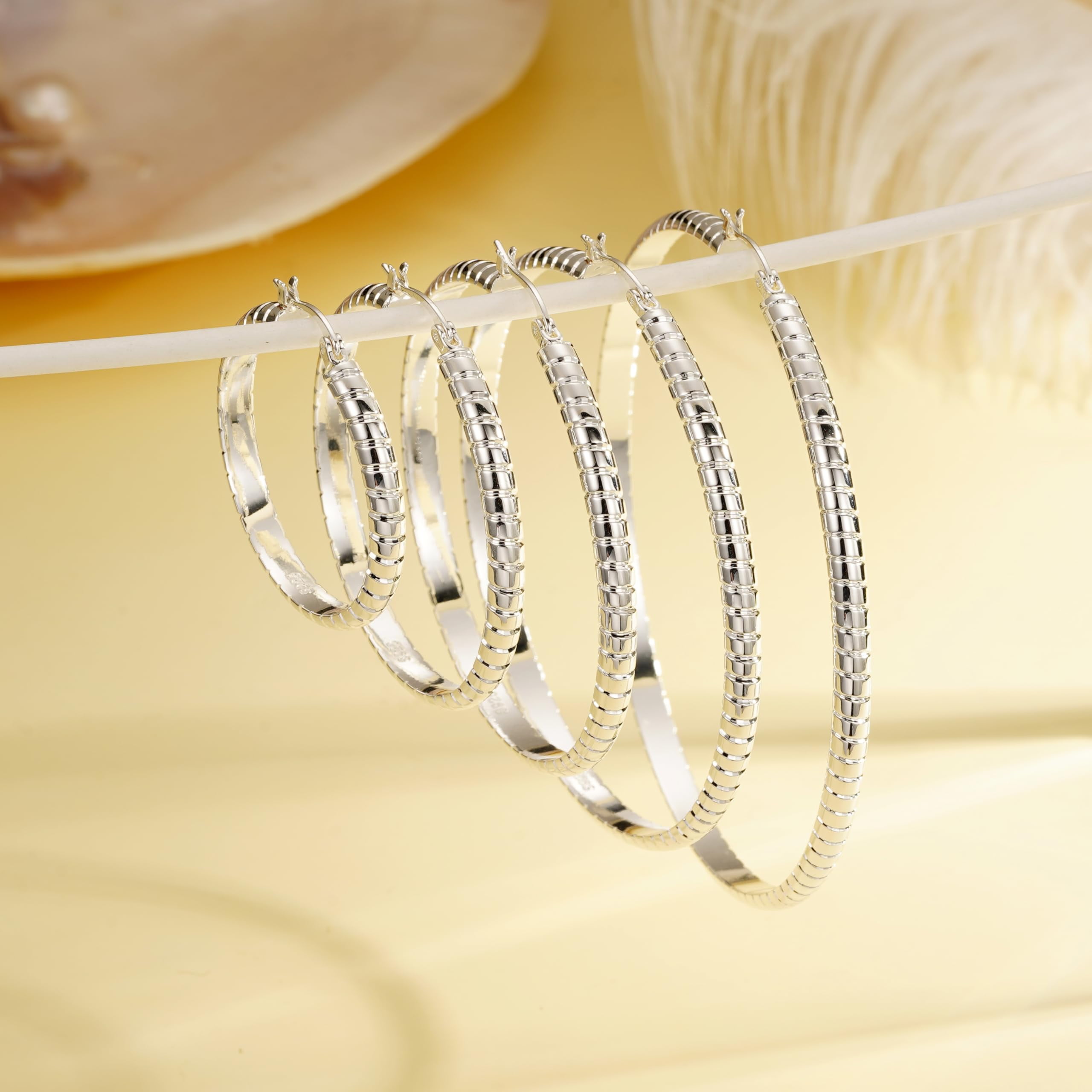 2 Pairs Big Large Extra Chunky White Gold S925 Sterling Silver Hoop Earrings for Women,Hypoallergenic 4Mm Thick Silver Hoop Earrings Set 30/40MM Girlfriend Mother'S Day Jewelry Gift - Image 5