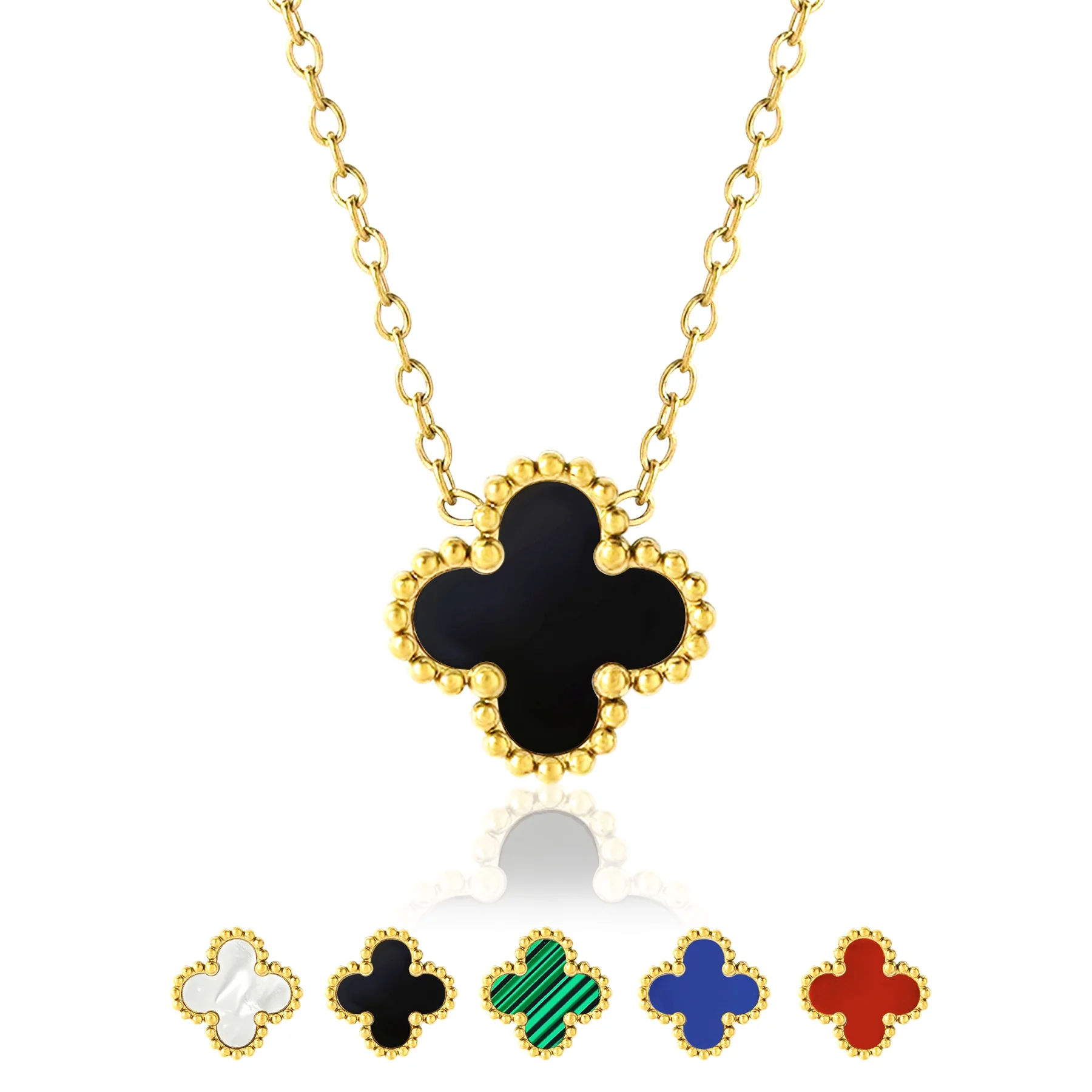 Green Flower Pendant Necklace in Yellow Gold Plated - Image 11