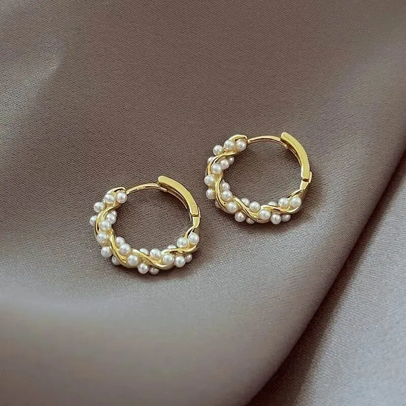 French Imitation Pearl Circel Earring Small round Hoop Earrings for Women New Design Texture Earrings Jewelry Elegant Gift - Image 3
