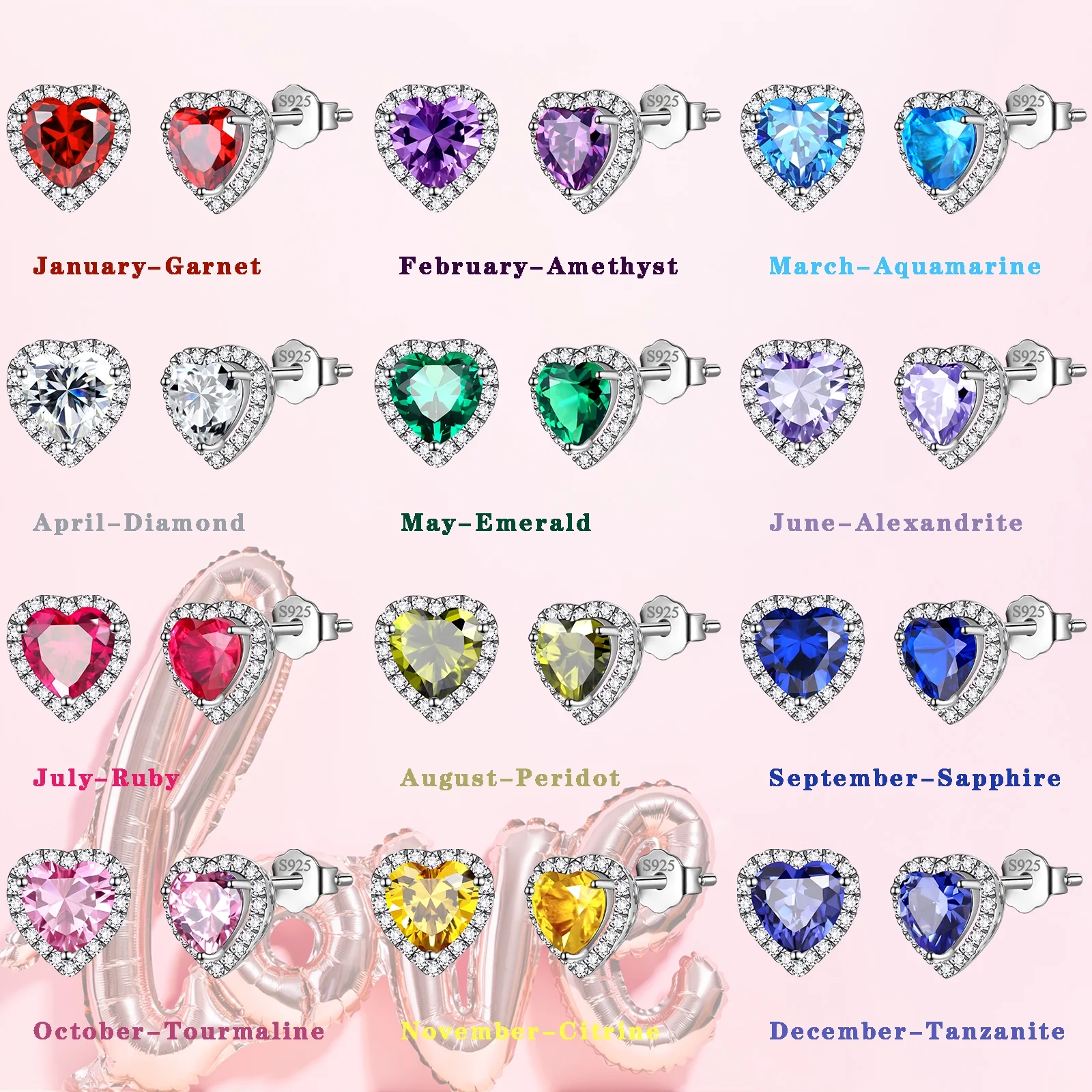 Pink Heart Earrings Women October Birthstone Earrings Tourmaline CZ 925 Sterling Silver Stud Earrings Crystal Jewelry Birthday Mother'S Day Gifts - Image 4