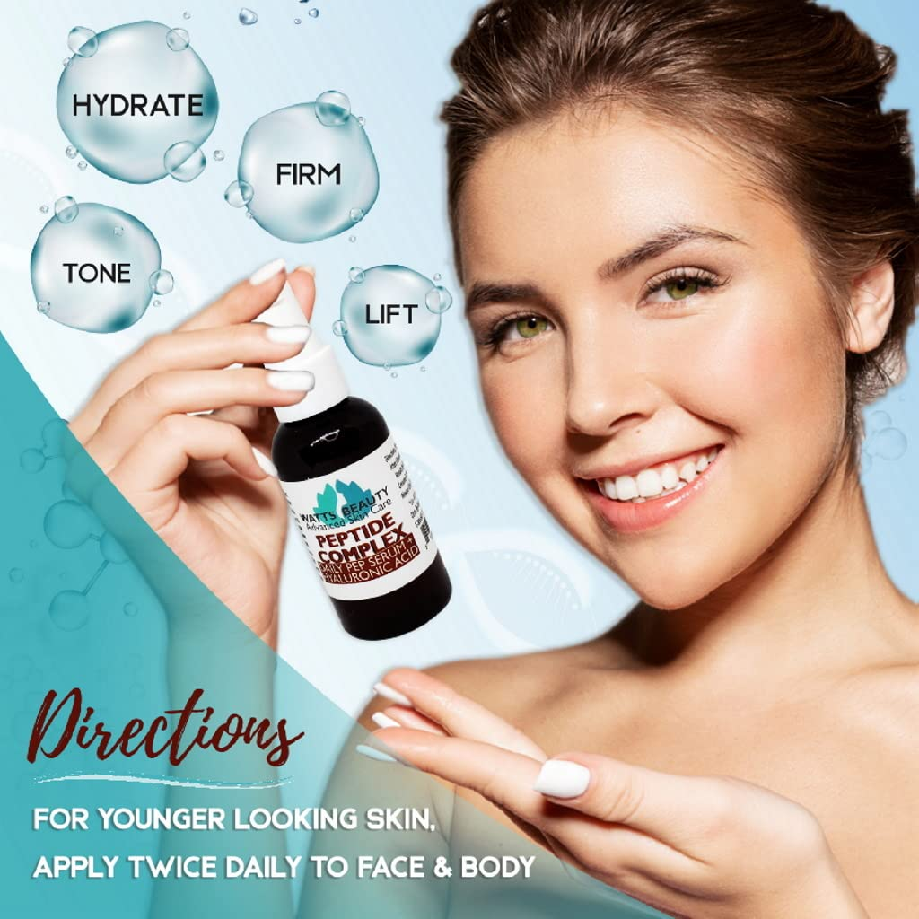 Peptide Anti-Aging Face Serum - Hyaluronic Acid and Collagen Boosting Daily Face Care Polypeptide Complex with L-Arginine Firms Wrinkles and Boosts Collagen in 2 Oz Pump Bottle - Image 2