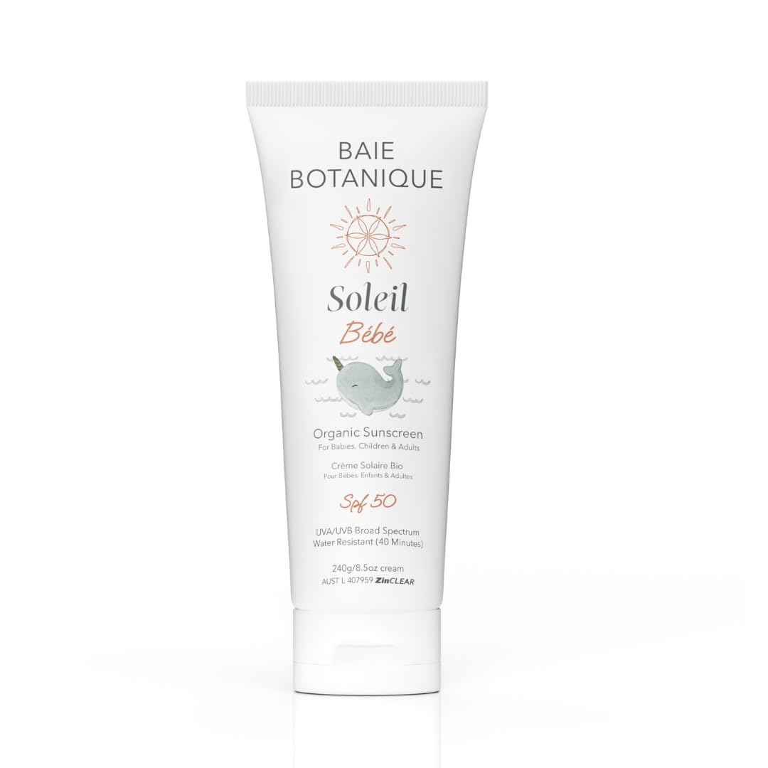 NEW - Soleil Bébé Tube - Organic Non-Toxic Mineral Baby & Children Sunscreen SPF 50 - Sunflower & Jojoba - Unscented - Natural - Vegan - No White Cast - Reef Safe - UVA/UVB - 240G
