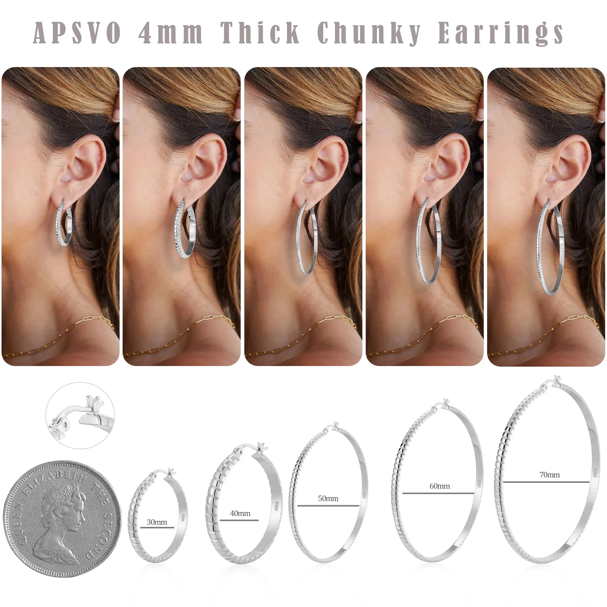 2 Pairs Big Large Extra Chunky White Gold S925 Sterling Silver Hoop Earrings for Women,Hypoallergenic 4Mm Thick Silver Hoop Earrings Set 30/40MM Girlfriend Mother'S Day Jewelry Gift - Image 4