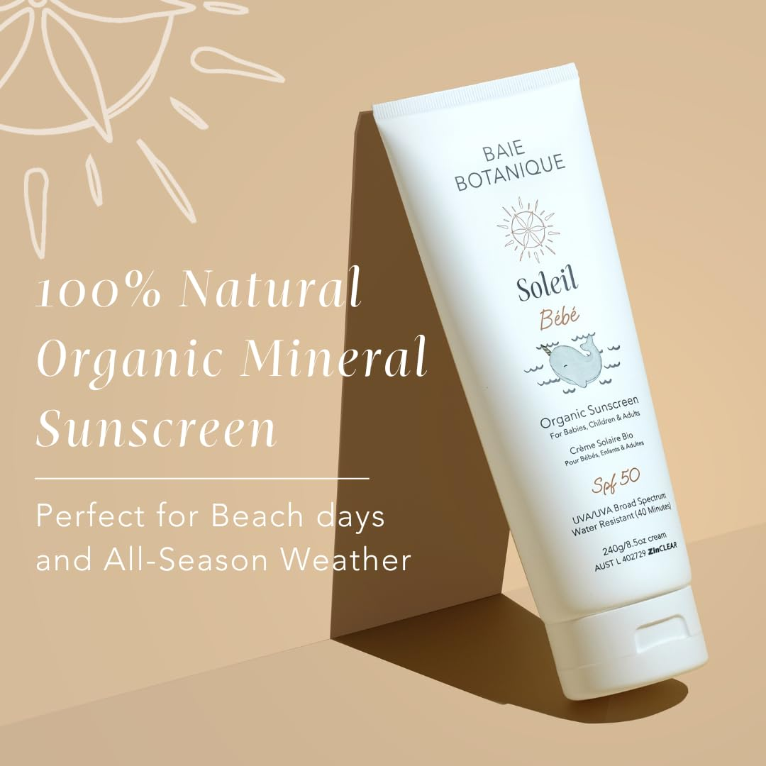 NEW - Soleil Bébé Tube - Organic Non-Toxic Mineral Baby & Children Sunscreen SPF 50 - Sunflower & Jojoba - Unscented - Natural - Vegan - No White Cast - Reef Safe - UVA/UVB - 240G - Image 5