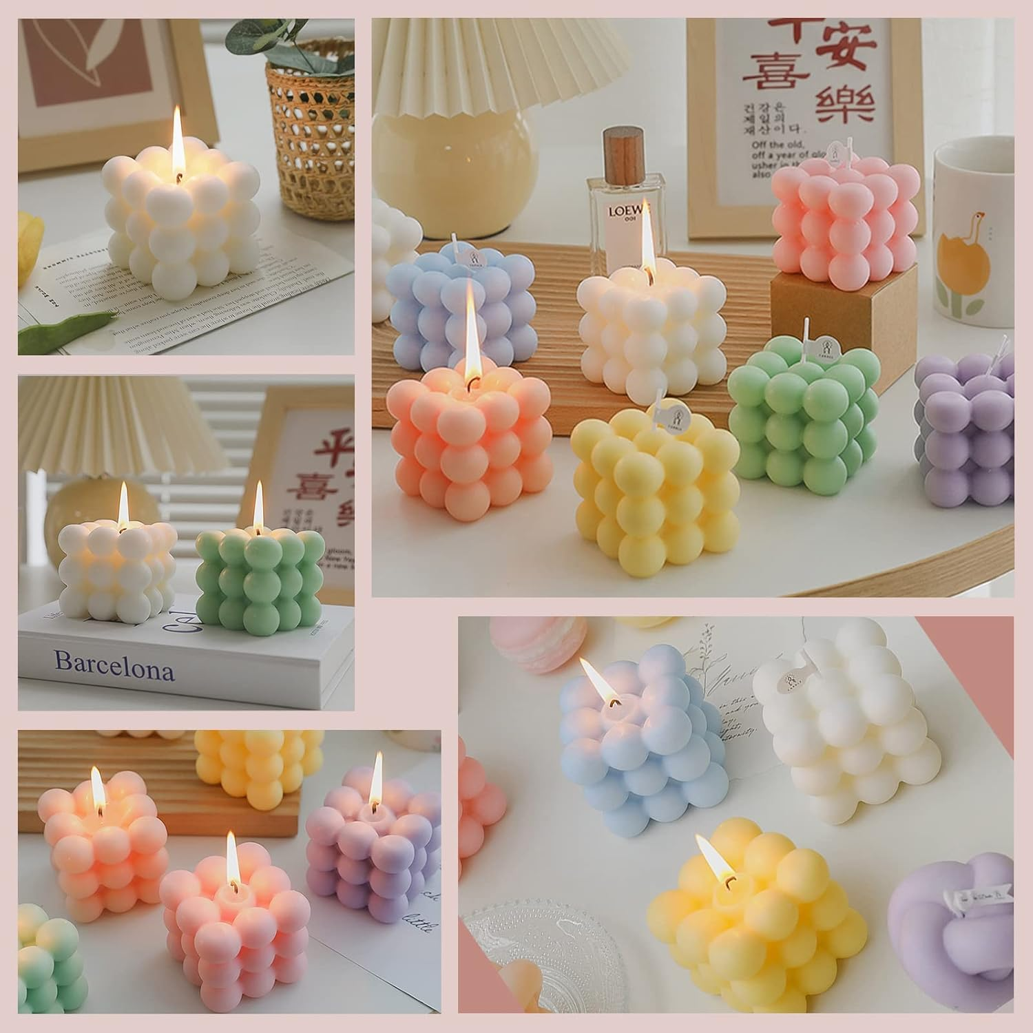 Scented Bubble Cube Candles for Home, Scented, 5.4 Oz Soy Wax Aromatherapy Candle, Aesthetic Room Decor Cute Danish Pastel Large Decorative Shaped Candles Gifts - Freesia(White) - Image 6