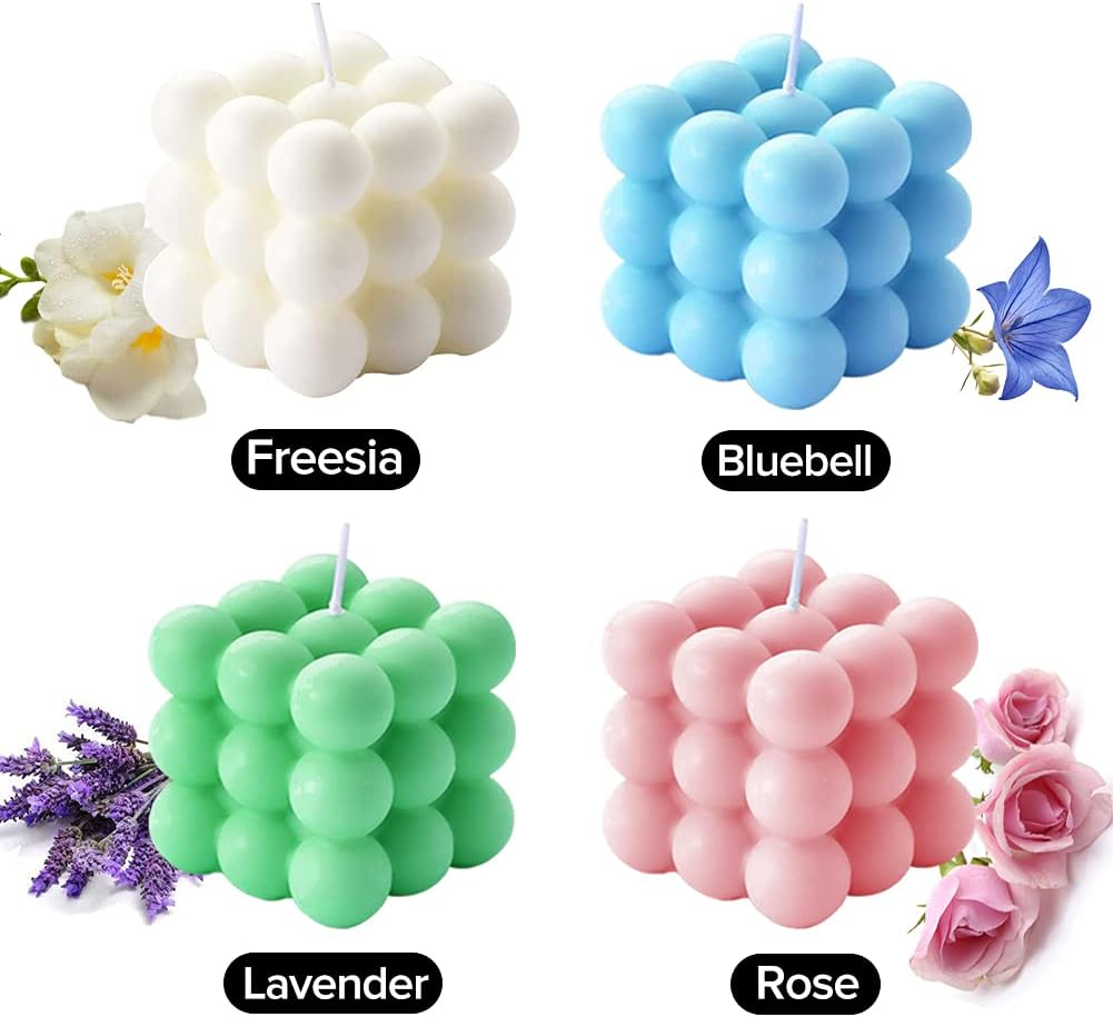 Scented Bubble Cube Candles for Home, Scented, 5.4 Oz Soy Wax Aromatherapy Candle, Aesthetic Room Decor Cute Danish Pastel Large Decorative Shaped Candles Gifts - Freesia(White) - Image 3