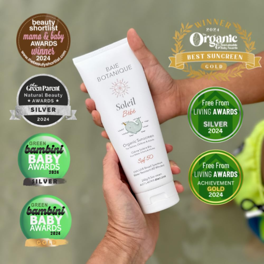 NEW - Soleil Bébé Tube - Organic Non-Toxic Mineral Baby & Children Sunscreen SPF 50 - Sunflower & Jojoba - Unscented - Natural - Vegan - No White Cast - Reef Safe - UVA/UVB - 240G - Image 2